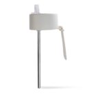 A white cylindrical device with a long metal rod protruding downward, standing upright. It features a small handle on the side, accompanied by a transparent plastic strip on top.