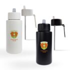Three pickleball-themed water bottles are displayed against a white background. Two are white with beige lids and one is black with a black lid. Each bottle features a Rally Point Pickleball Club logo on the front.