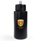 Black water bottle featuring a pickleball club logo with two paddles and a ball, labeled Rally Point Pickleball Club.