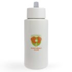 White water bottle featuring a Rally Point Pickleball Club logo with two paddles and a pickleball. A silver cap is on top.