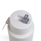 Close-up of a white plastic bottle with a flip-top cap and a spout. The cap appears to have a small, clear latch securing it shut. The bottle is standing upright against a plain, white background.