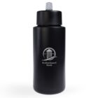 A black insulated water bottle with a silver swivel cap. It features the logo and name of StellarGuard Bank, showing an icon of a column with the text EST. 1992 on it.