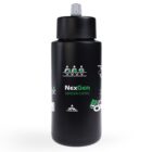 A black water bottle featuring the text NexGen Manufacturing in green and white, along with small illustrations of assembly lines and a forklift. The bottle has a gray lid with a spout.