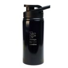 A sleek black water bottle with a flip-top lid. The front displays the text: Always Be Creative with letters ABC above it.