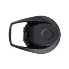 Top view of a black lid with a handle and a flip-open spout, designed for a travel mug or tumbler. The lid appears sleek, with a smooth surface and a rounded shape.