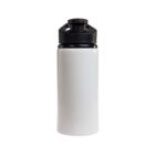 A gray insulated water bottle with a black screw-on lid against a white background. The bottle is sleek and cylindrical, designed to keep beverages hot or cold.