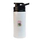 A white water bottle with a black lid features a cute illustration of a koala hugging a tree, accompanied by the text Koala Kuddles in pink.