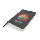 A black hardcover notebook with a colorful spiral logo and the text BIRMEGHAM & ASSOCIATES on the front. It has a visible black ribbon bookmark.