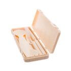 A beige reusable cutlery set in an open rectangular case. It includes a spoon, fork, and chopsticks, all neatly arranged inside the case. The cutlery and the case have a minimalist design.