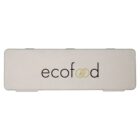 Rectangular beige container with rounded corners and a snap lid. The word ecofood is printed on the top, with the letter f creatively styled with a green circular fork and spoon design.