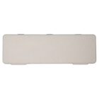 A rectangular, light beige plastic container with a simple, smooth surface and rounded edges. It has a lid with small tabs on the sides for opening.