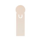 A beige, stylized figure with a round head and a rectangular body on a plain white background. The figure features a U-shaped cutout near the top of the rectangle.
