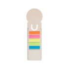 A bookmark with a ruler on the sides and five different colored sticky notes (pink, orange, yellow, green, blue) attached in the center. The top features a semicircle cutout and a round tab. The background is plain white.