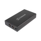 A black portable power bank with the word Chitchat and a speech bubble icon on top. The device has a digital display, two USB ports, and one USB-C port on the side.