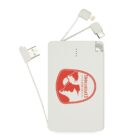 A white power bank with an Everest Expeditions logo in red. It features multiple built-in charging cables for different devices, with connectors fanned out on top. The design includes three small LED indicator lights.