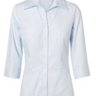 A light blue, long-sleeve button-up shirt with a pointed collar displayed on a white background.