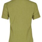 Rear view of a short-sleeve, button-up green shirt with a collar. The fabric appears to be lightweight, suitable for casual wear.