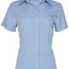A light blue short-sleeve button-up shirt with a classic collar, displayed on a white background.