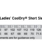 Size chart for Ladies CoolDry Short Sleeve Shirt, model M8600S. Sizes range from 6 to 30, with chest measurements from 87 to 161 cm and body lengths from 64 to 79 cm. Tailored fit, measurements for guidance only.