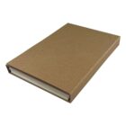 A closed brown cardboard box with a visible white side, resting on a white background.