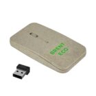 A beige, rectangular wireless computer mouse with Brent Eco printed in green text on top, accompanied by a USB receiver. The mouse has a minimalist, eco-friendly design.