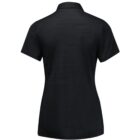 A black, short-sleeve polo shirt with a collar, viewed from the back, against a white background.