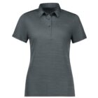 A dark gray short-sleeve polo shirt with a collar and three buttons. The shirt has a subtle textured pattern and is displayed against a white background.