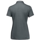 Back view of a short-sleeved, dark green polo shirt with a collar. The fabric has a subtle, textured pattern.