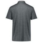 A plain grey short-sleeve polo shirt viewed from the back, showcasing a simple collar and subtle texture. The shirt has a smooth fabric with no visible logos or designs.
