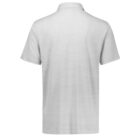 The image shows the back view of a plain white short-sleeve polo shirt. It has a subtle textured pattern and a classic collar, displayed against a white background.