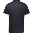 Back view of a plain black short-sleeve polo shirt. The shirt features a classic collar and is displayed against a white background.