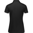 Back view of a short-sleeved, black polo shirt. The shirt features a simple design with a collar and is shown on a plain white background.