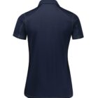 Back view of a dark navy blue, short-sleeved polo shirt with a collar and visible seam detailing. The shirt is set against a white background.