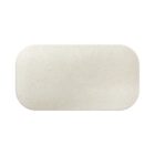 A rectangular, off-white cutting board with rounded edges and a speckled pattern.