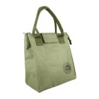 A green insulated lunch bag with two handles and a zippered top. The bag has a circular logo on the front that reads Rockside.