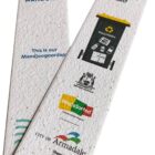 Two bookmarks with environmental themes. One features the City of Mandurah logo, and the other shows a recycling bin with symbols for paper, glass, and plastic. Logos for several organizations, including City of Armadale and the Western Australia Government, are visible.