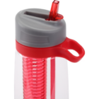 Red and clear bottle with infuser and sleek gray lid: Promotional Infusion Drink Bottles.
