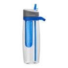 Promotional Infusion Drink Bottle with blue accents and a gray flip-top lid.