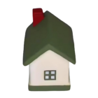 The Promotional Stress Ball House is a small, stylized model of a house with a green roof, red chimney, and white walls. Featuring one grid-patterned window, this simplistic promotional item appears to be made of soft material.