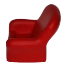 Side view of the Promotional Stress Toy Chair in a modern, minimalist red design with smooth curves and rounded edges, offering stress toy-like comfort for a soft, contemporary appearance.