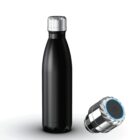 Matte black insulated water bottle with a silver smart cap, cap is shown off to the side.