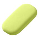 A smooth, rectangular bright green eraser with rounded edges, viewed against a plain white background.
