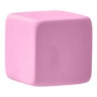A soft, pink foam cube with smooth edges and a velvety texture.