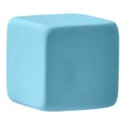 A solid light blue foam cube with a soft texture and rounded edges.