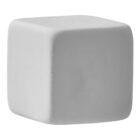 A minimalist, smooth gray cube-shaped object with slightly rounded edges sits on a white background.