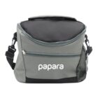 A gray insulated cooler bag with black accents, featuring a front zipper pocket, mesh side pocket, and a shoulder strap. The brand name papara is printed on the front.