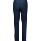 Back view of a pair of dark blue trousers with a straight leg cut. The trousers feature two back pockets and a clean, tailored design.