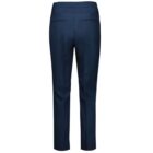 Back view of navy blue tailored trousers with straight legs. The trousers feature two discreet back pockets and a high waist, designed for a sleek and polished look against a plain white background.