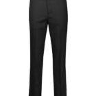 A pair of black formal trousers displayed on a white background. The trousers have a straight-leg cut with belt loops and a front zipper closure.