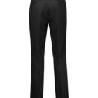 Rear view of black formal trousers with belt loops and two back pockets, each secured by a button. The pants have a straight-leg design and are displayed against a plain white background.
